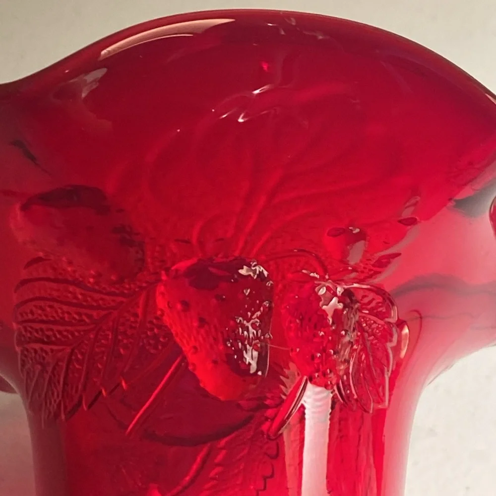 Ruby Red Ruffled Compote with Fruit Design - Picture 3 of 10